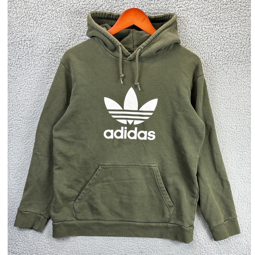Adidas Originals Trefoil Pullover Hoodie Sweatshirt Mens M Green Fleece Casual